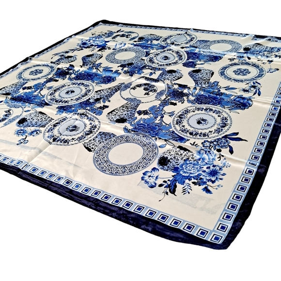 💖 2/$30 Satin Floral Nautical White Blue neck hair head bandana square scarf - Picture 6 of 13